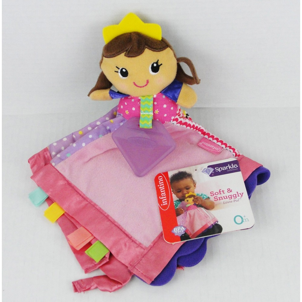 Infantino Lovey Princess Teether Sparkle Soft & Snuggly Lovie Pal Pink Sensory